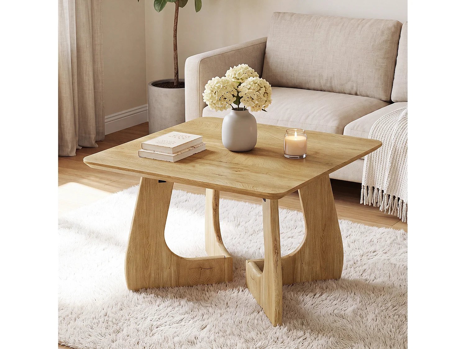 Litet soffbord för vardagsrummet 80 cm rustikt soffbord med unik sammankopplade bendesign