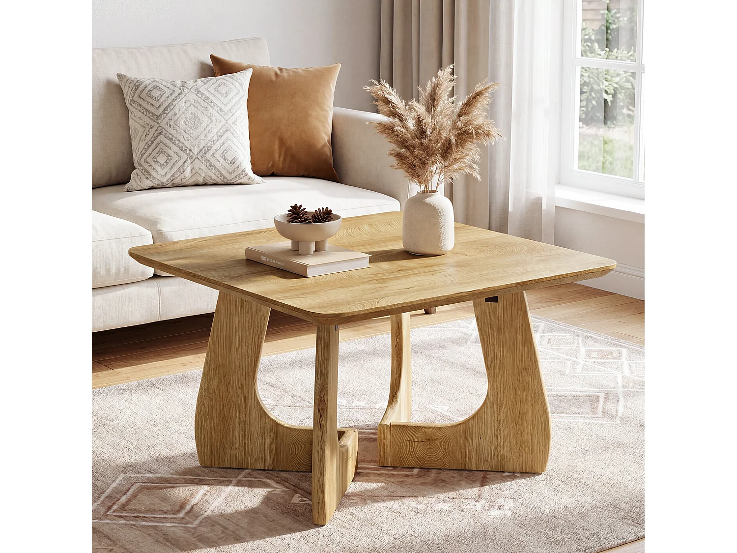 Litet soffbord för vardagsrummet 80 cm rustikt soffbord med unik sammankopplade bendesign