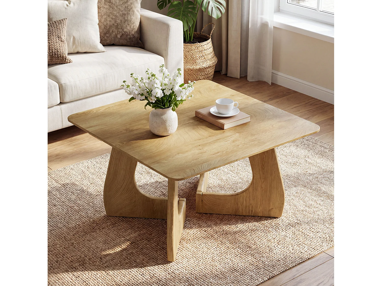 Litet soffbord för vardagsrummet 80 cm rustikt soffbord med unik sammankopplade bendesign