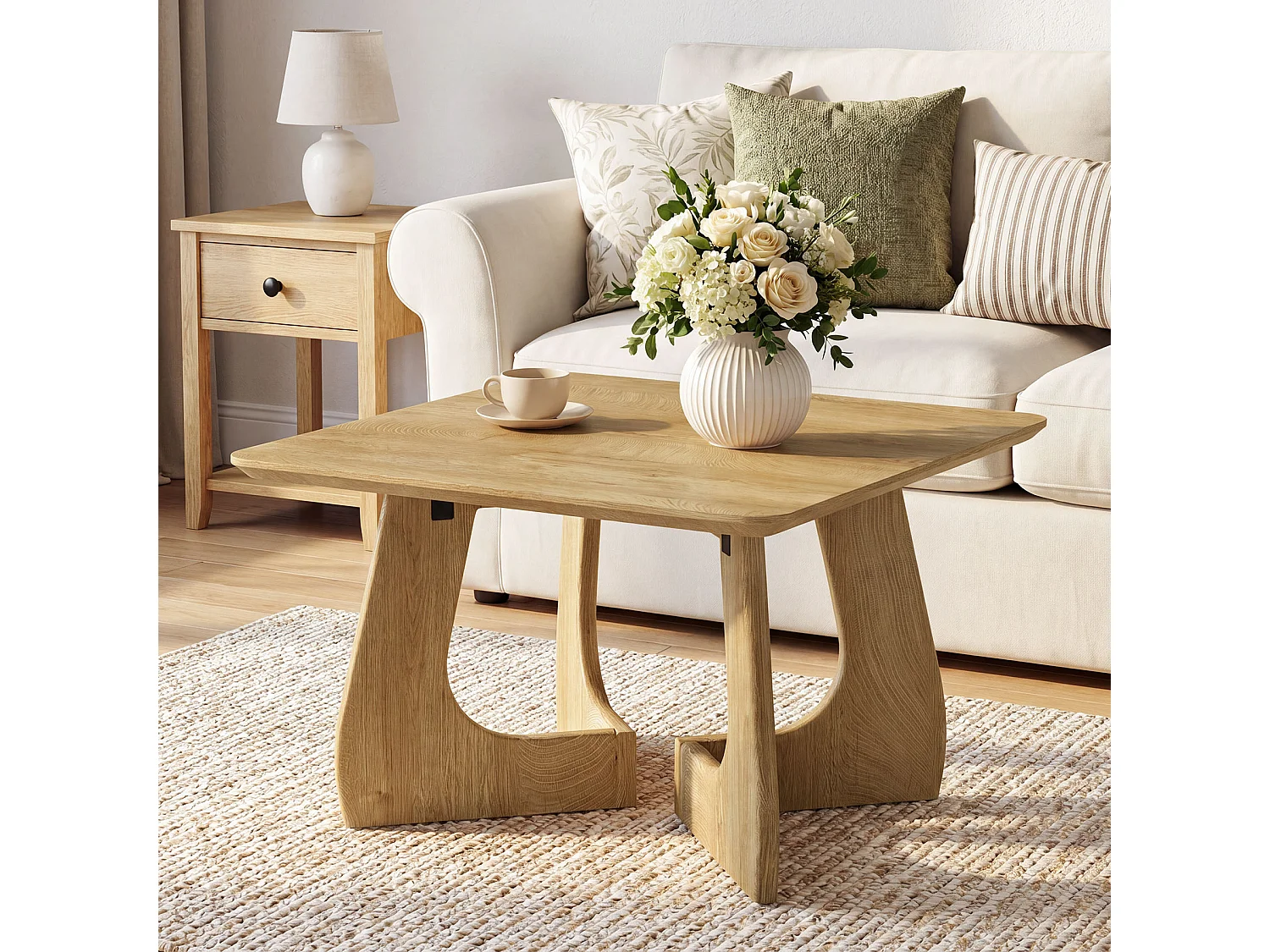 Litet soffbord för vardagsrummet 80 cm rustikt soffbord med unik sammankopplade bendesign