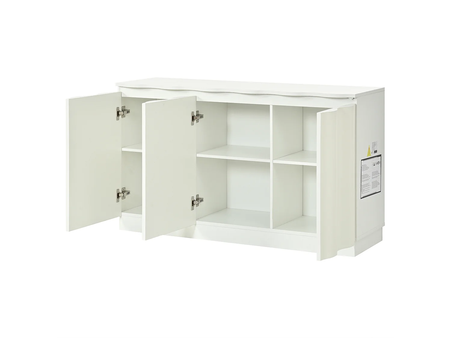 Credenza con illuminazione a LED, 3 ante con frontali ondulati e ripiani regolabili - Truciolato - 120 x 39,5 x 69,5 cm - Bianco