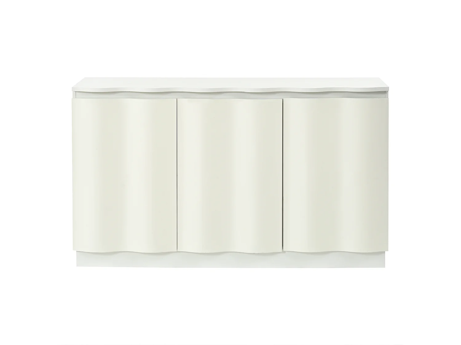 Credenza con illuminazione a LED, 3 ante con frontali ondulati e ripiani regolabili - Truciolato - 120 x 39,5 x 69,5 cm - Bianco
