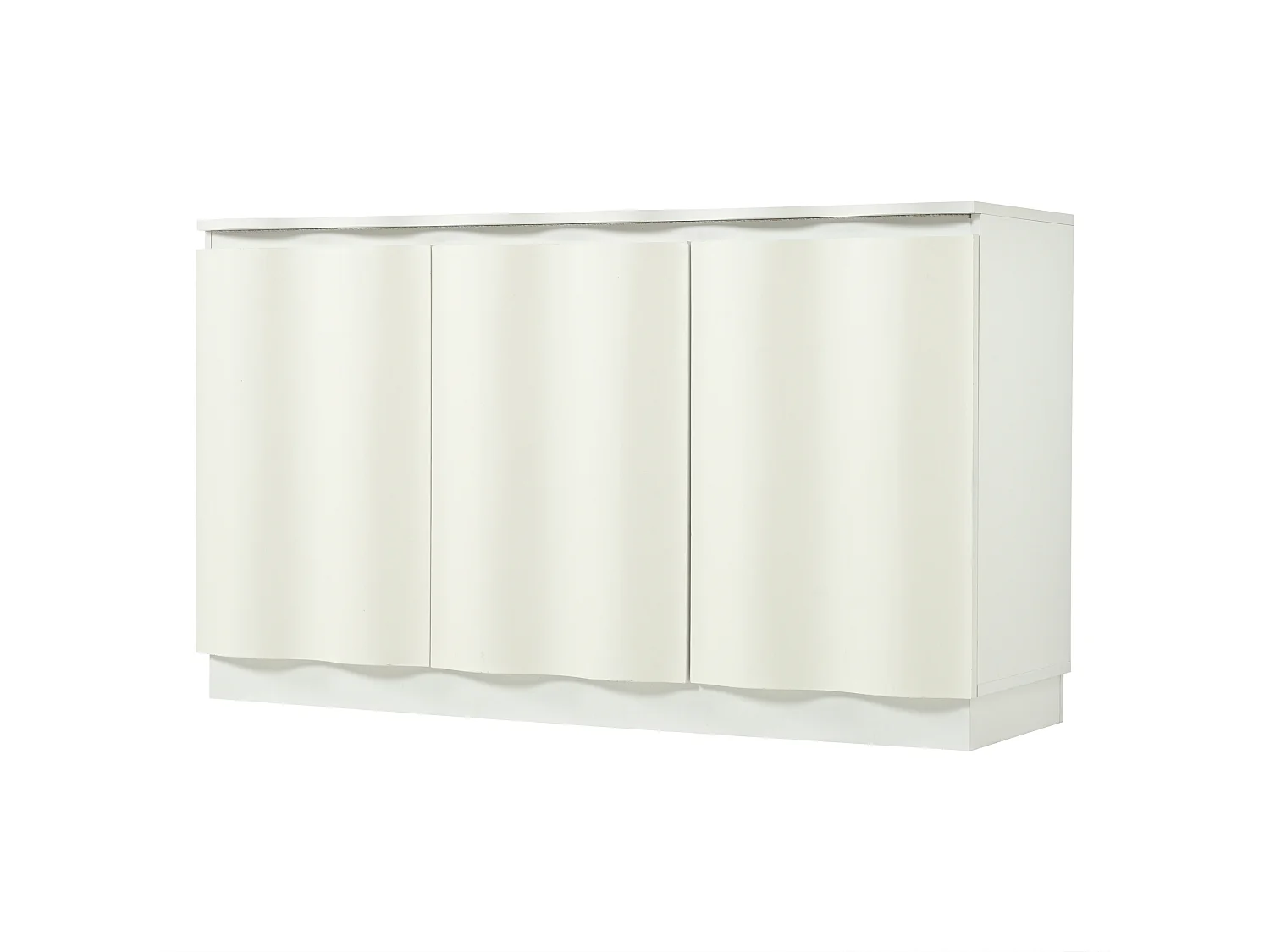 Credenza con illuminazione a LED, 3 ante con frontali ondulati e ripiani regolabili - Truciolato - 120 x 39,5 x 69,5 cm - Bianco