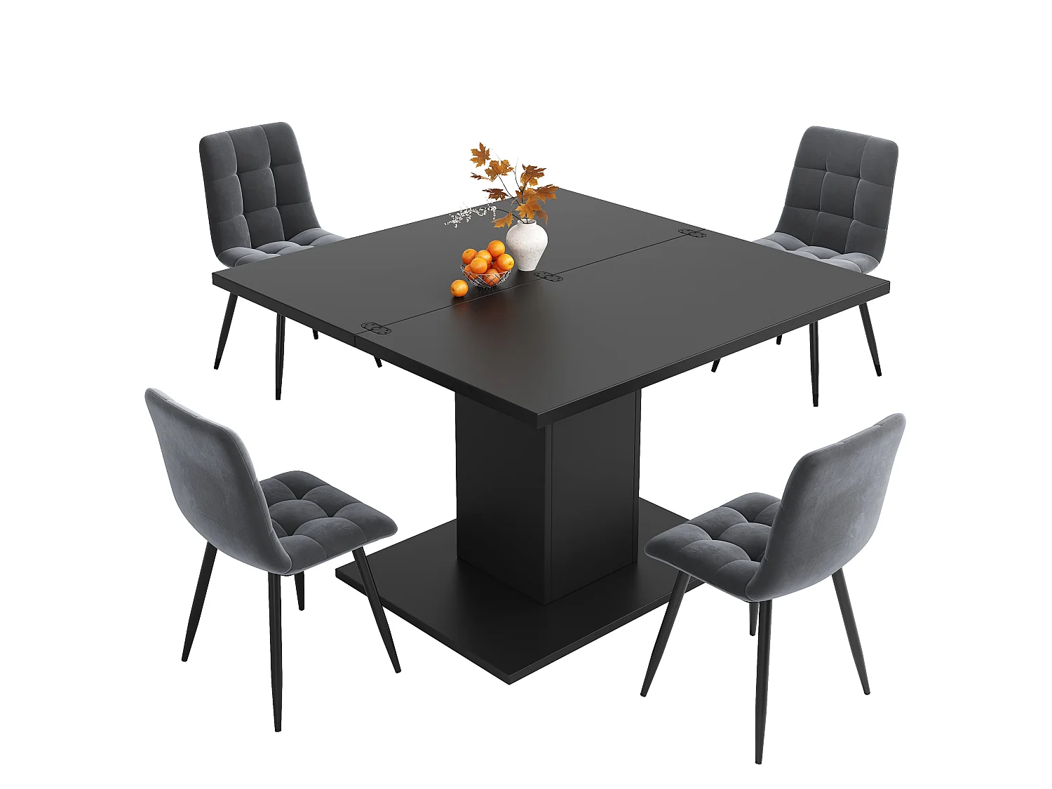 Table à manger extensible et rabattable 60/120 x 120 x 75,1 cm avec rangement intégré - MDF - Noir
