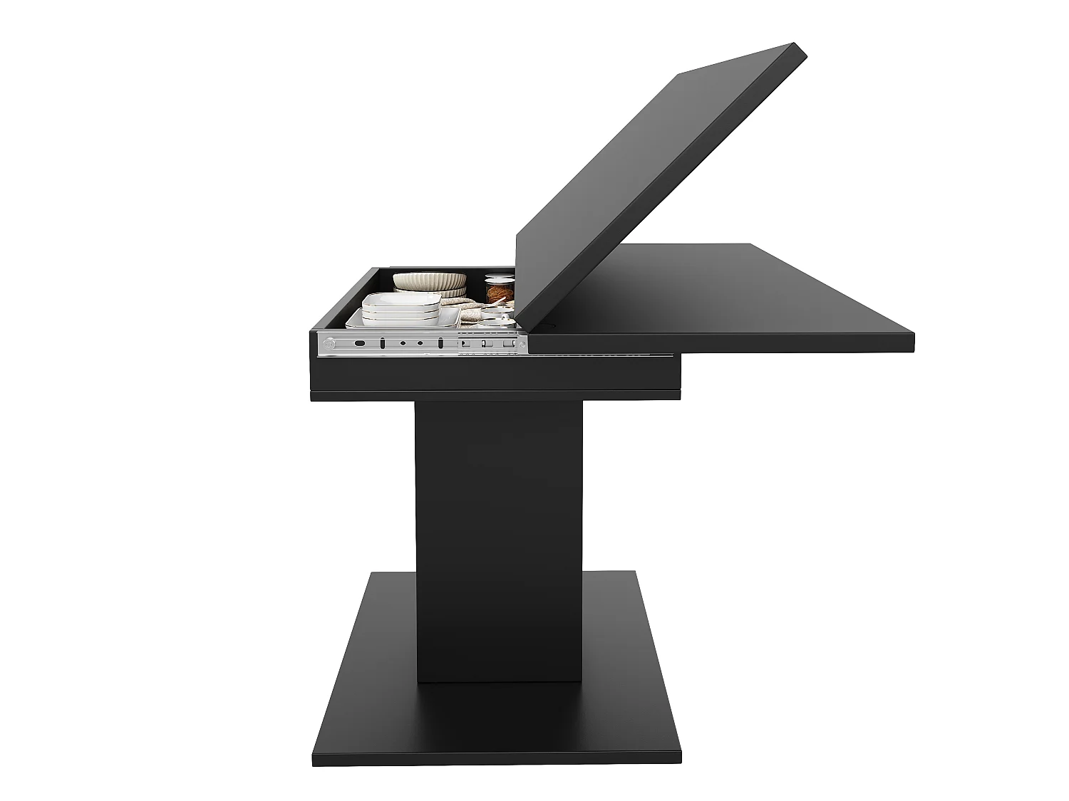 Table à manger extensible et rabattable 60/120 x 120 x 75,1 cm avec rangement intégré - MDF - Noir