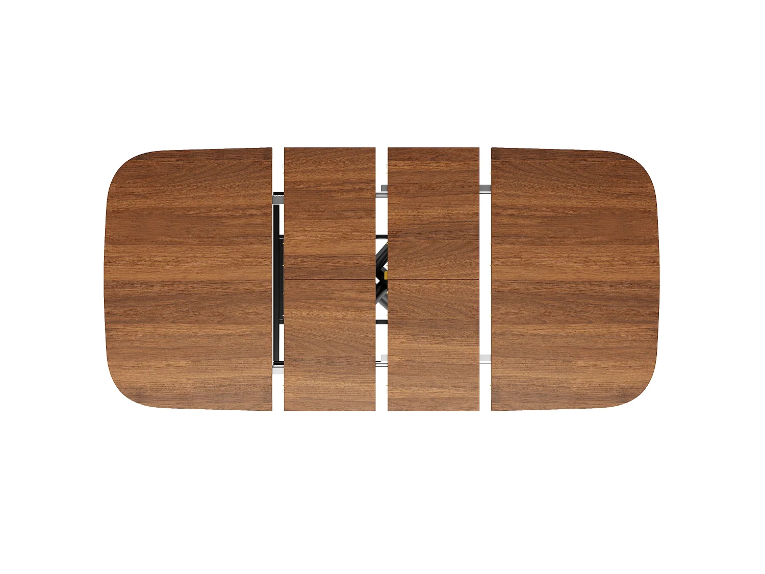 Table à manger extensible 115/155/195 x 115 x 75 cm avec piètement en X et pieds réglables - MDF et métal - Noyer