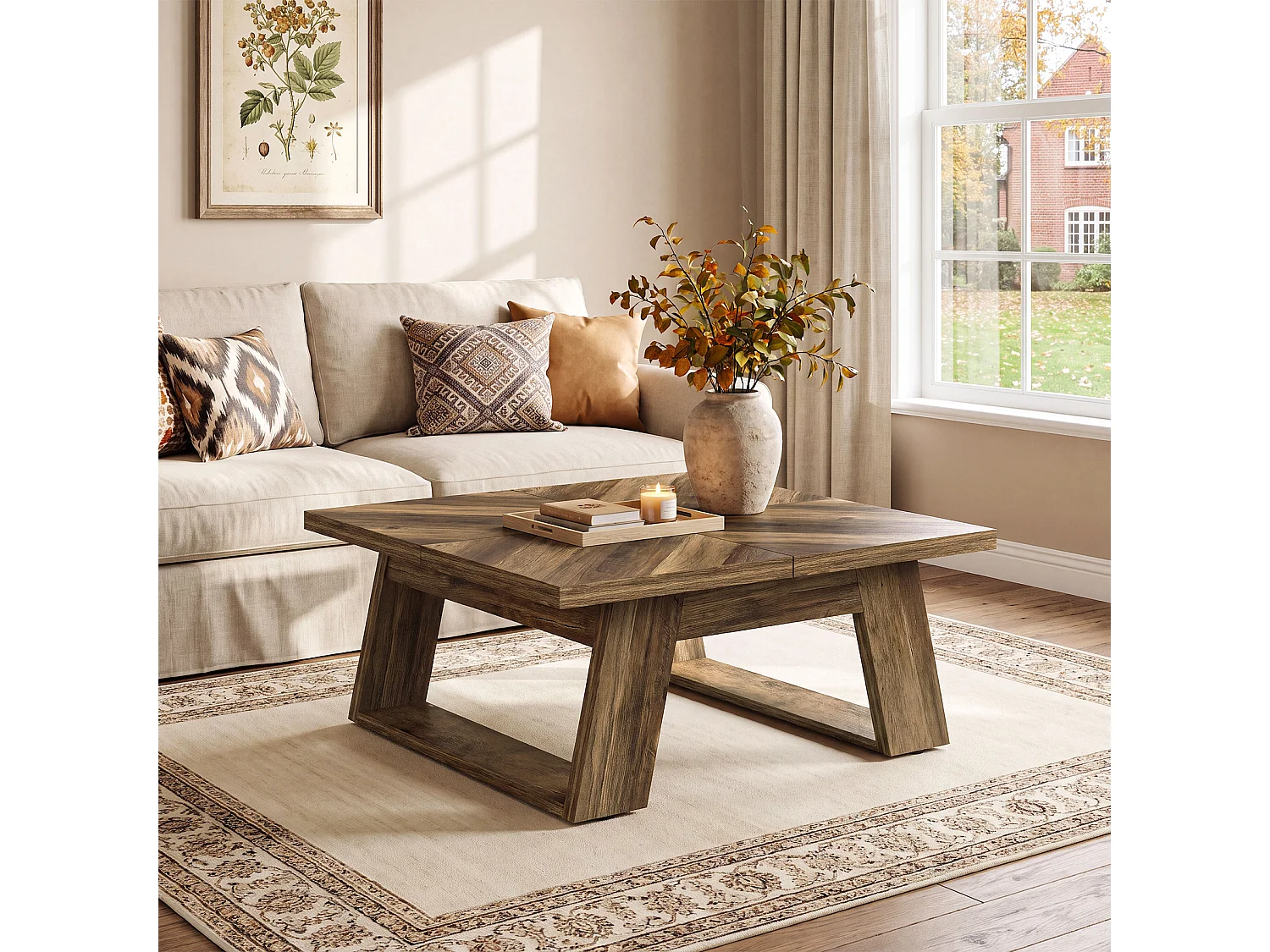 100 cm fyrkantigt soffbord, lantligt mittbord