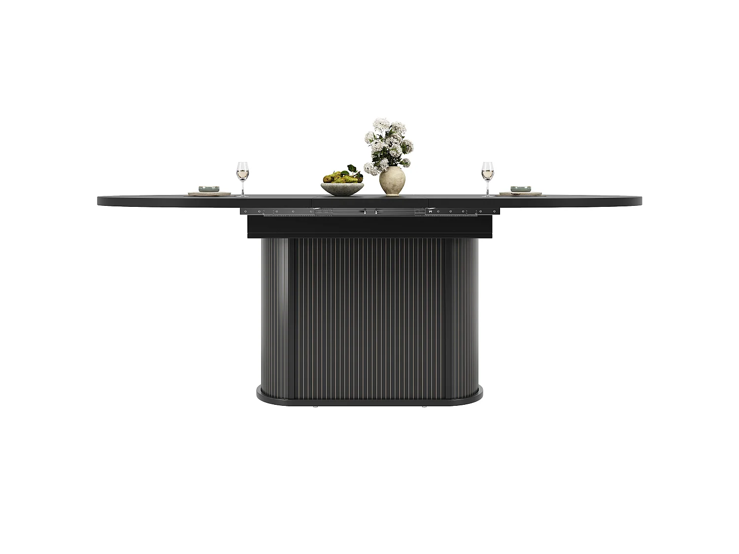 Mesa de jantar extensível com 2 portas de abertura por pressão - MDF - 118 a 158 x 118 x 76,8 cm - Preta
