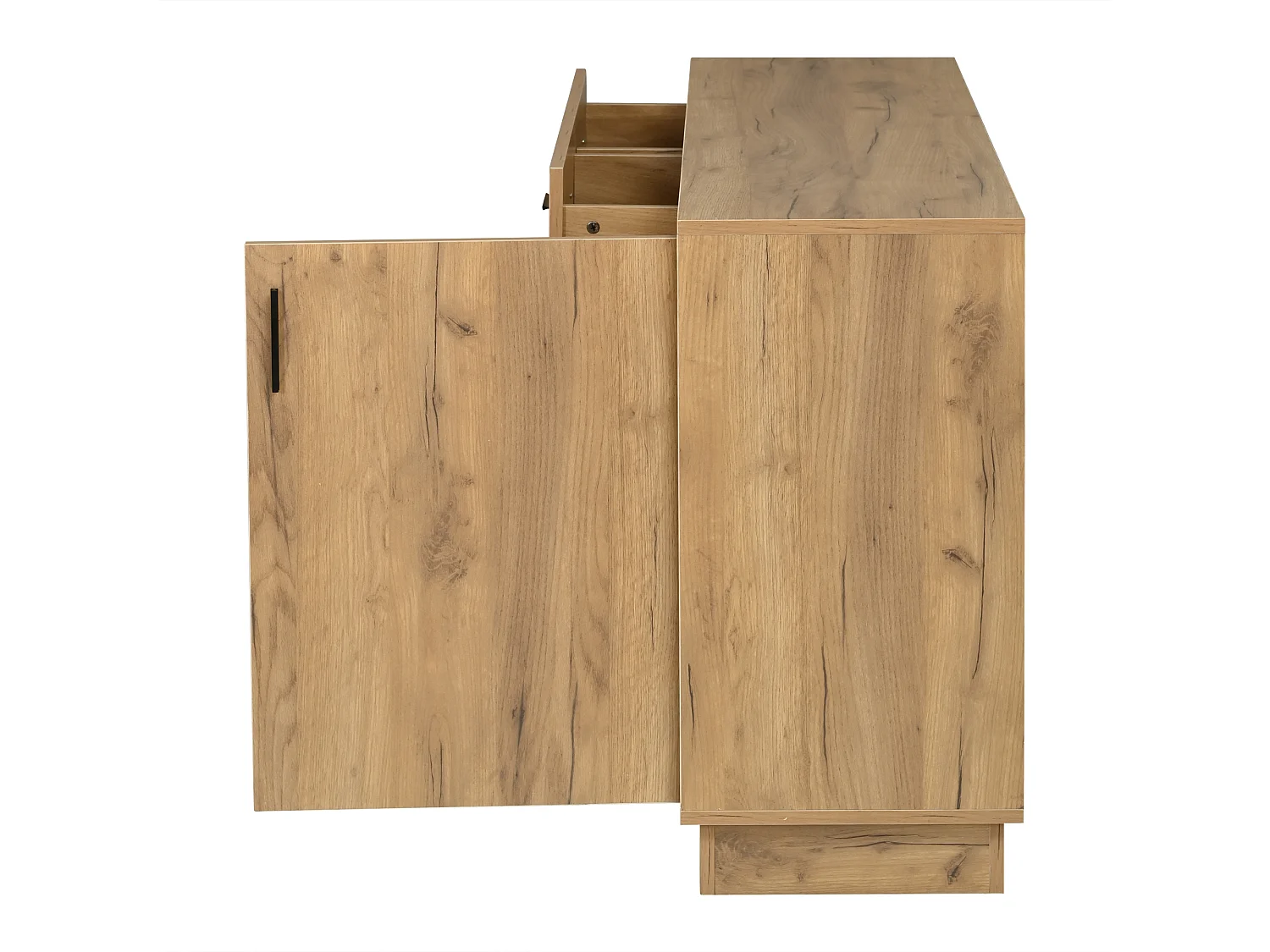Buffet avec 6 tiroirs, 1 porte et 12 compartiments de rangement - MDF - 140 x 35 x 70 cm - Bois naturel et noir