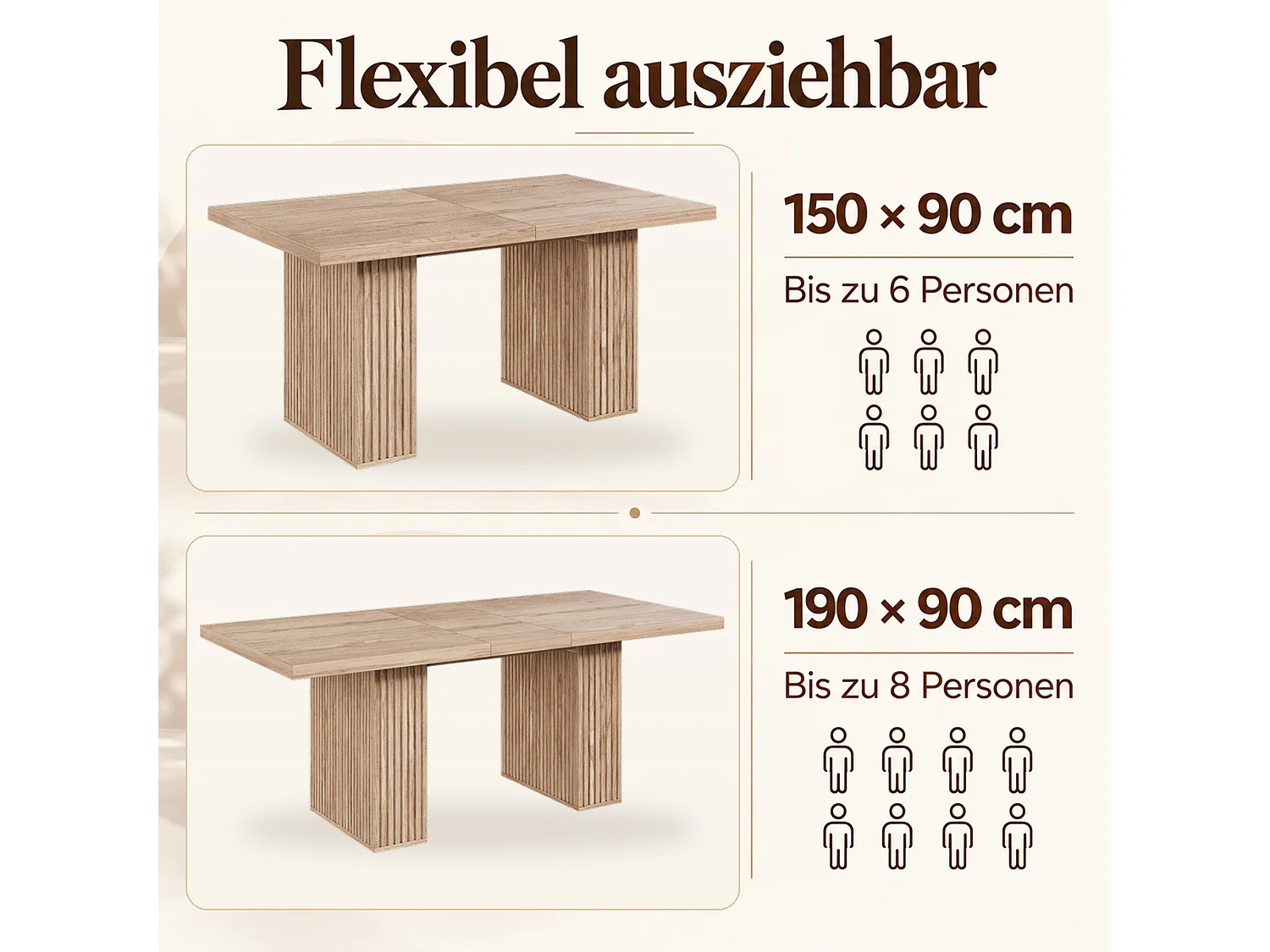 Utdragbart matbord 150/190 x 90 x 75 cm med integrerad förvaring - MDF - Ek