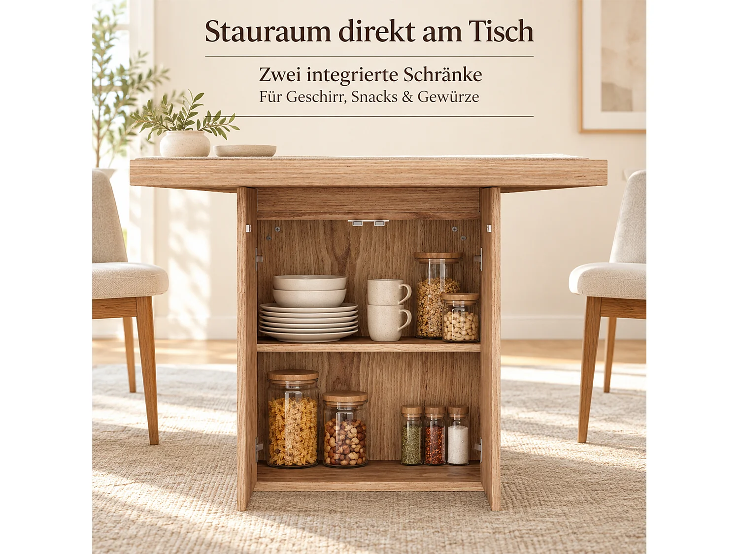 Utdragbart matbord 150/190 x 90 x 75 cm med integrerad förvaring - MDF - Ek