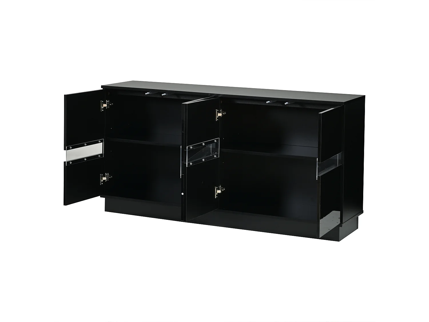 Buffet avec LED RGB, 4 portes à façade ondulée et étagères réglables - 140 x 35 x 70 cm - Noir