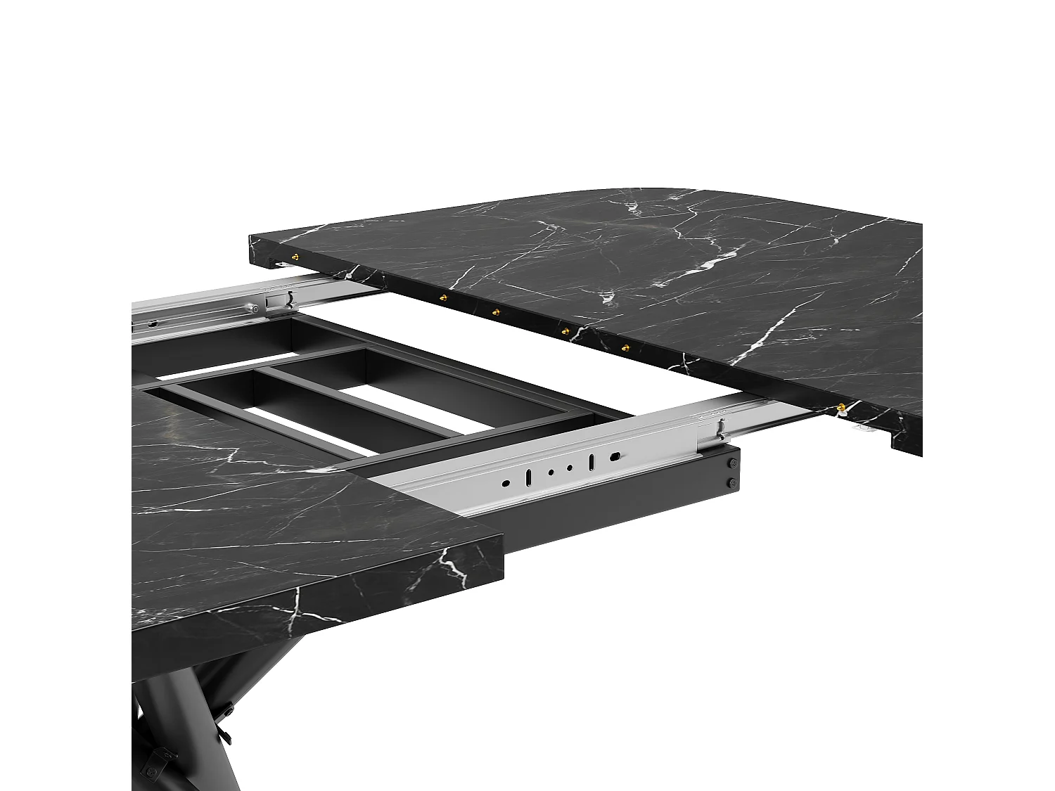 Table à manger extensible 115/155/195 x 115 x 75 cm avec piètement en X et pieds réglables - MDF et métal - Noir