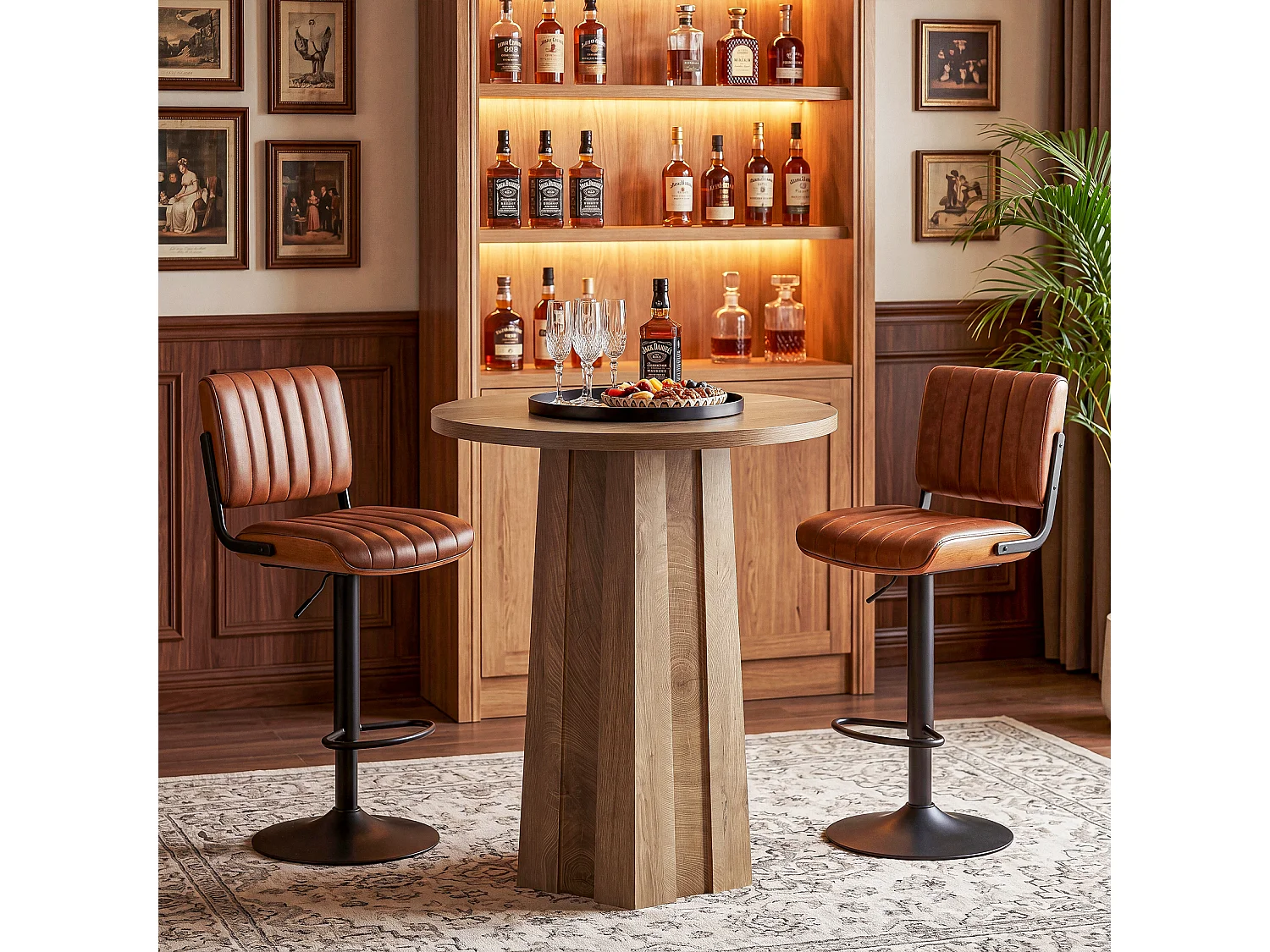 80 cm barhöjd pubbord med räfflad bas, brunt bistrobord
