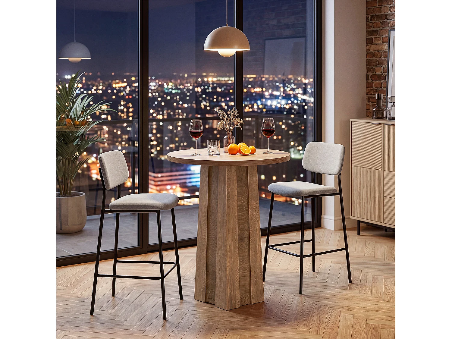 80 cm barhöjd pubbord med räfflad bas, brunt bistrobord