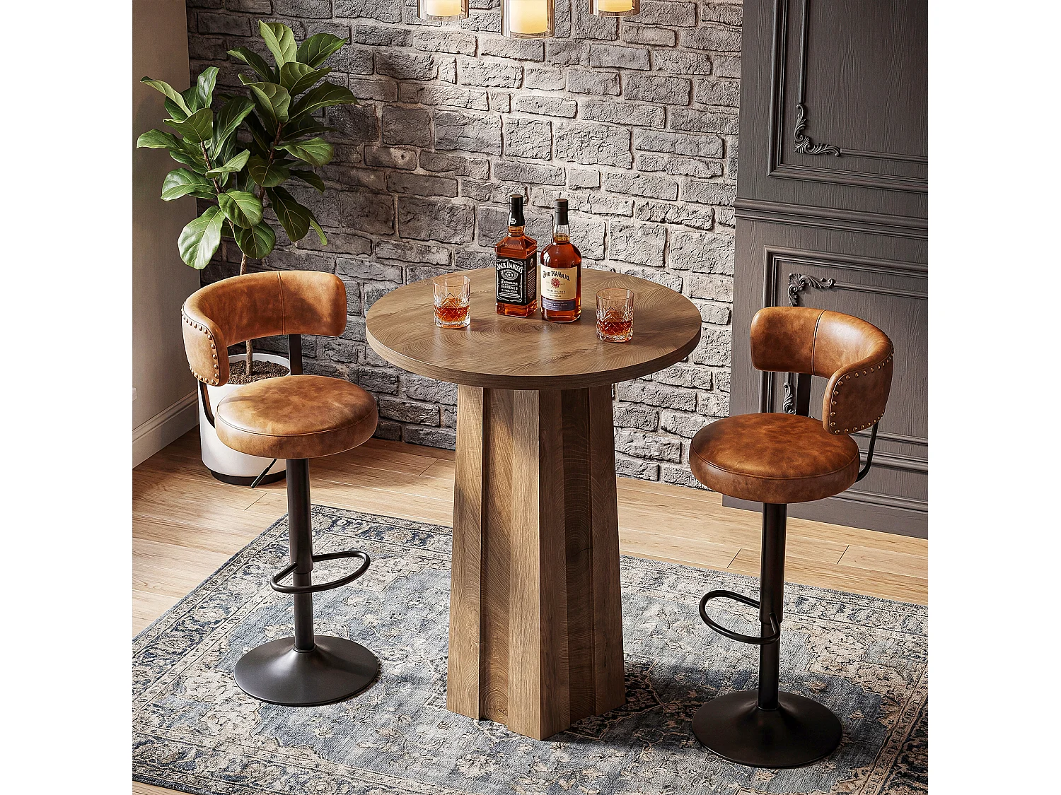 80 cm barhöjd pubbord med räfflad bas, brunt bistrobord