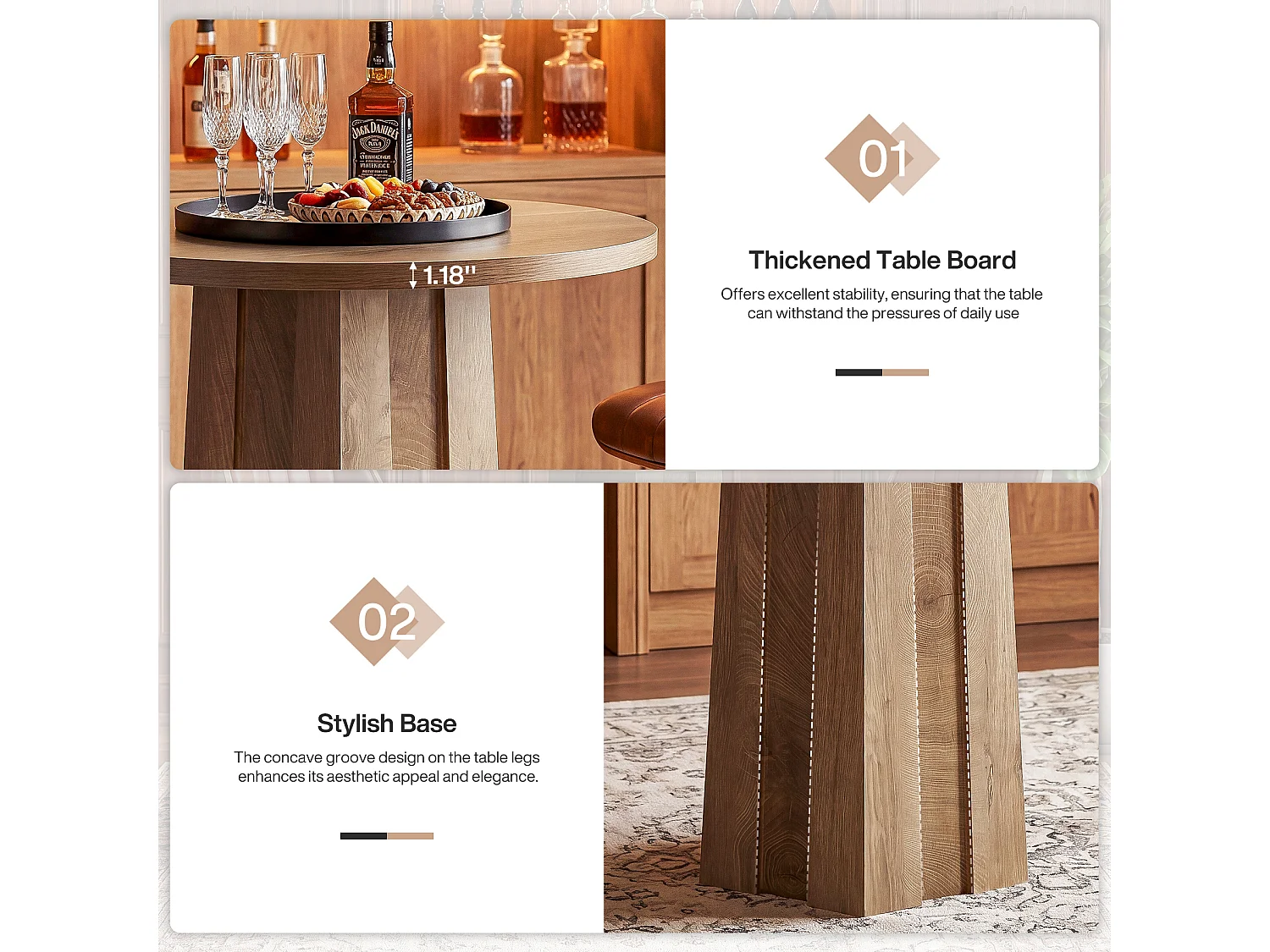 80 cm barhöjd pubbord med räfflad bas, brunt bistrobord