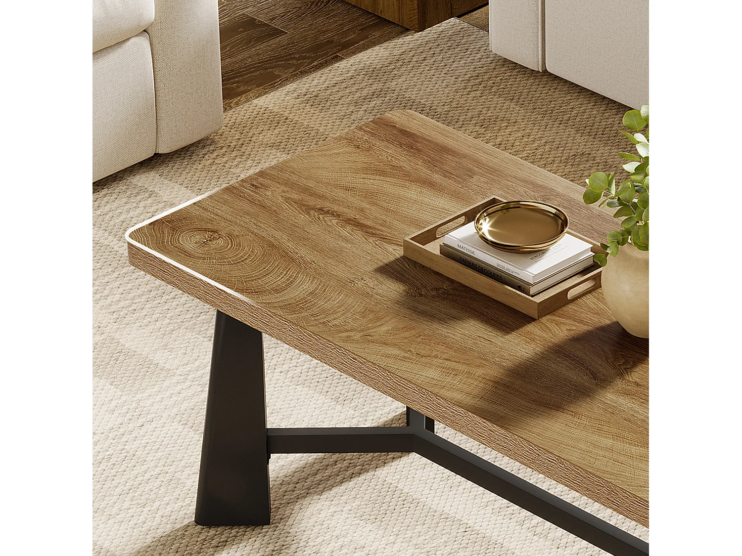 Soffbord för vardagsrum, 120 cm mittbord med svarta ben