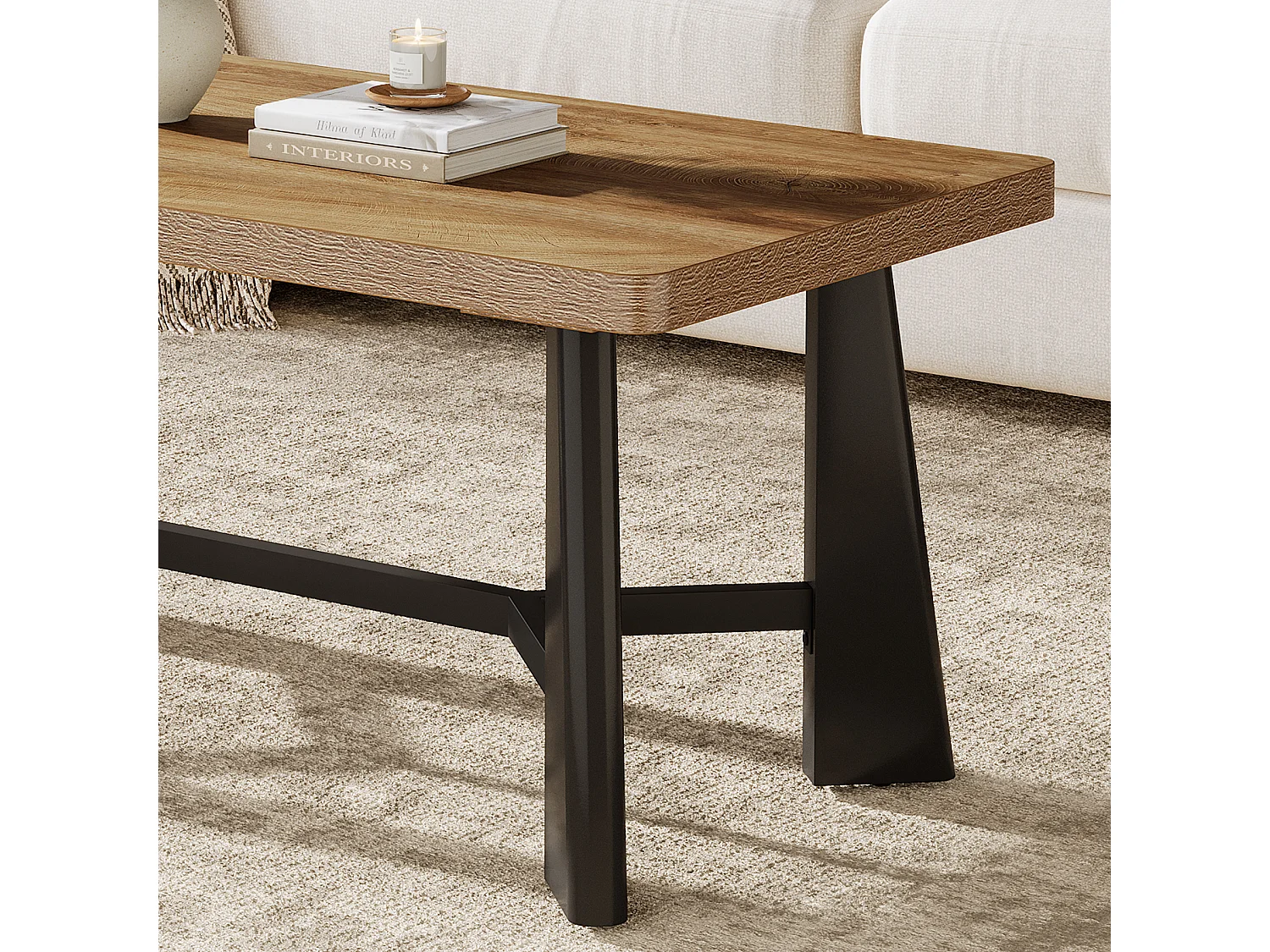 Soffbord för vardagsrum, 120 cm mittbord med svarta ben