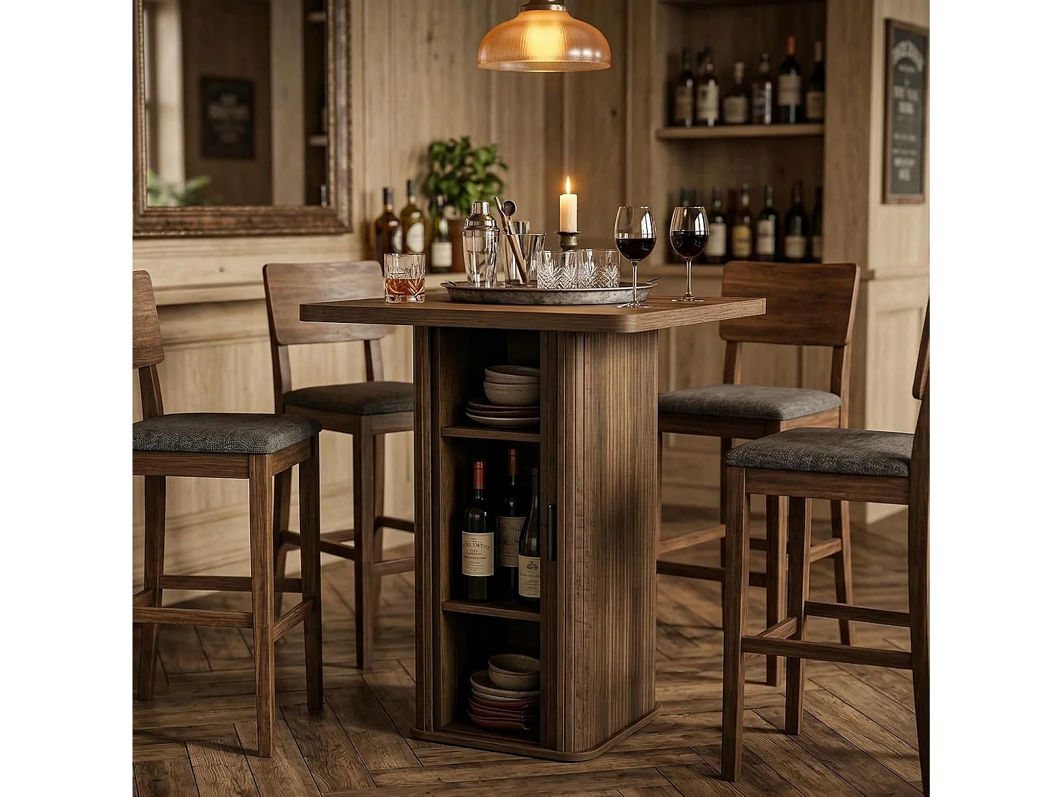 Barbord med förvaringsskåp, 90 cm högt pubbord
