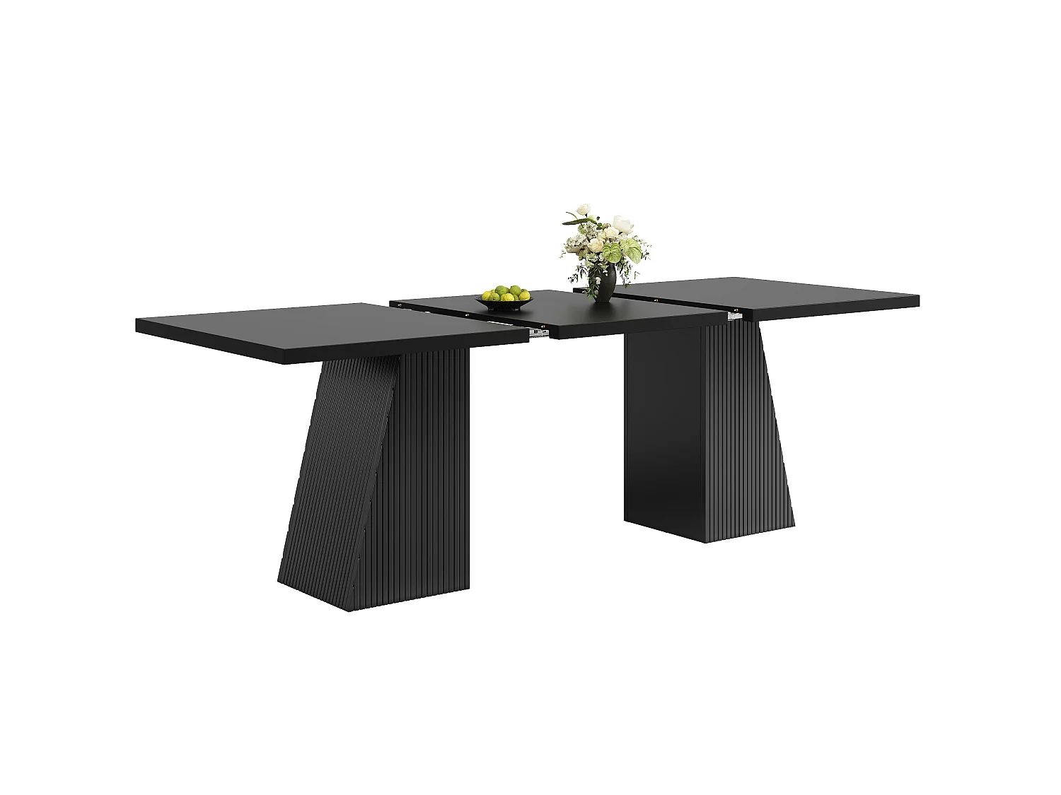 Table à manger extensible 120/160 x 80 x 76 cm avec pieds trapézoïdaux rainurés - MDF et métal - Noir