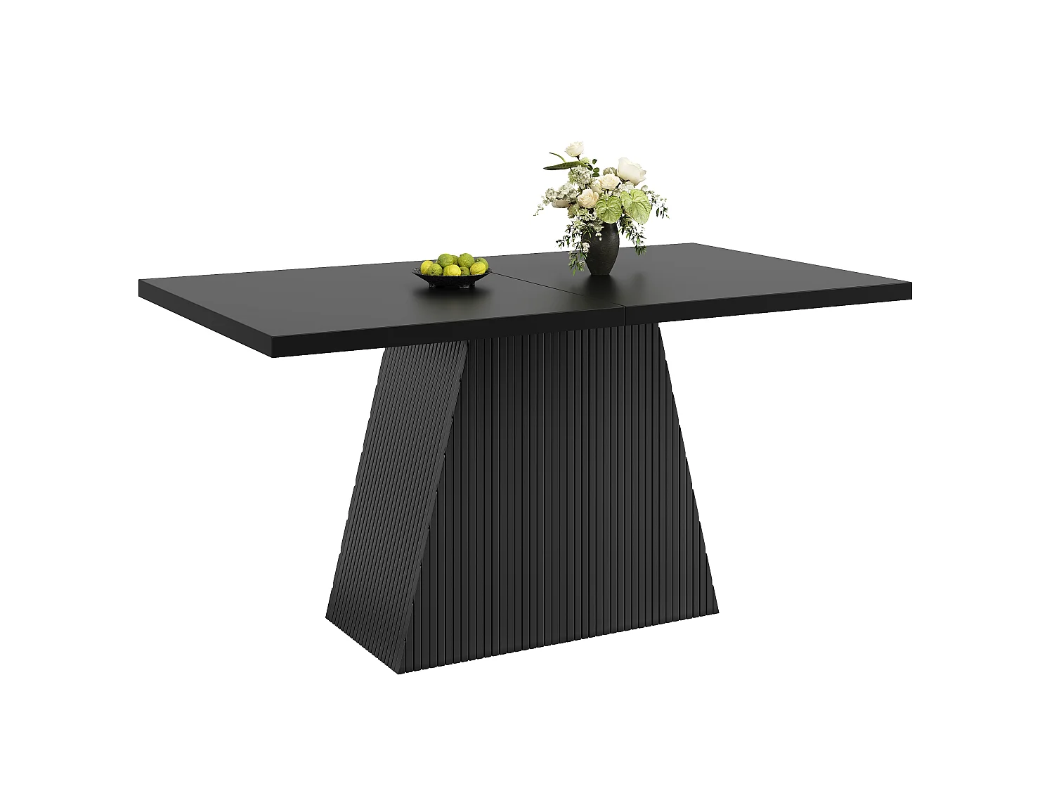 Table à manger extensible 120/160 x 80 x 76 cm avec pieds trapézoïdaux rainurés - MDF et métal - Noir