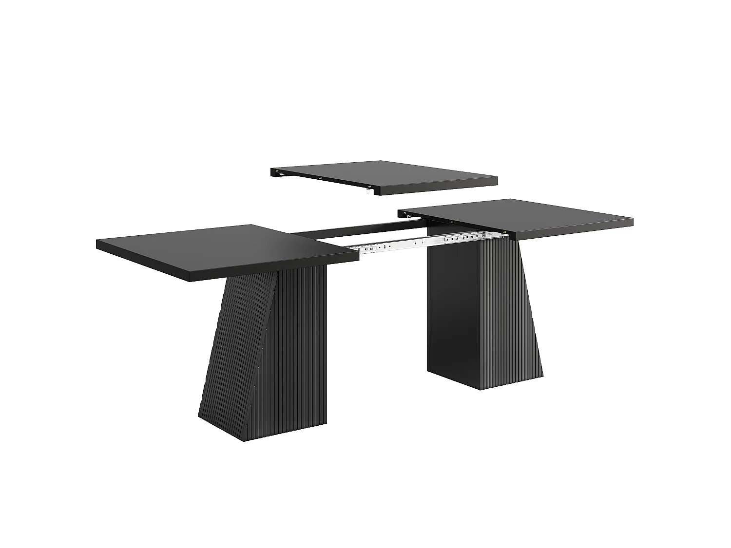 Table à manger extensible 120/160 x 80 x 76 cm avec pieds trapézoïdaux rainurés - MDF et métal - Noir