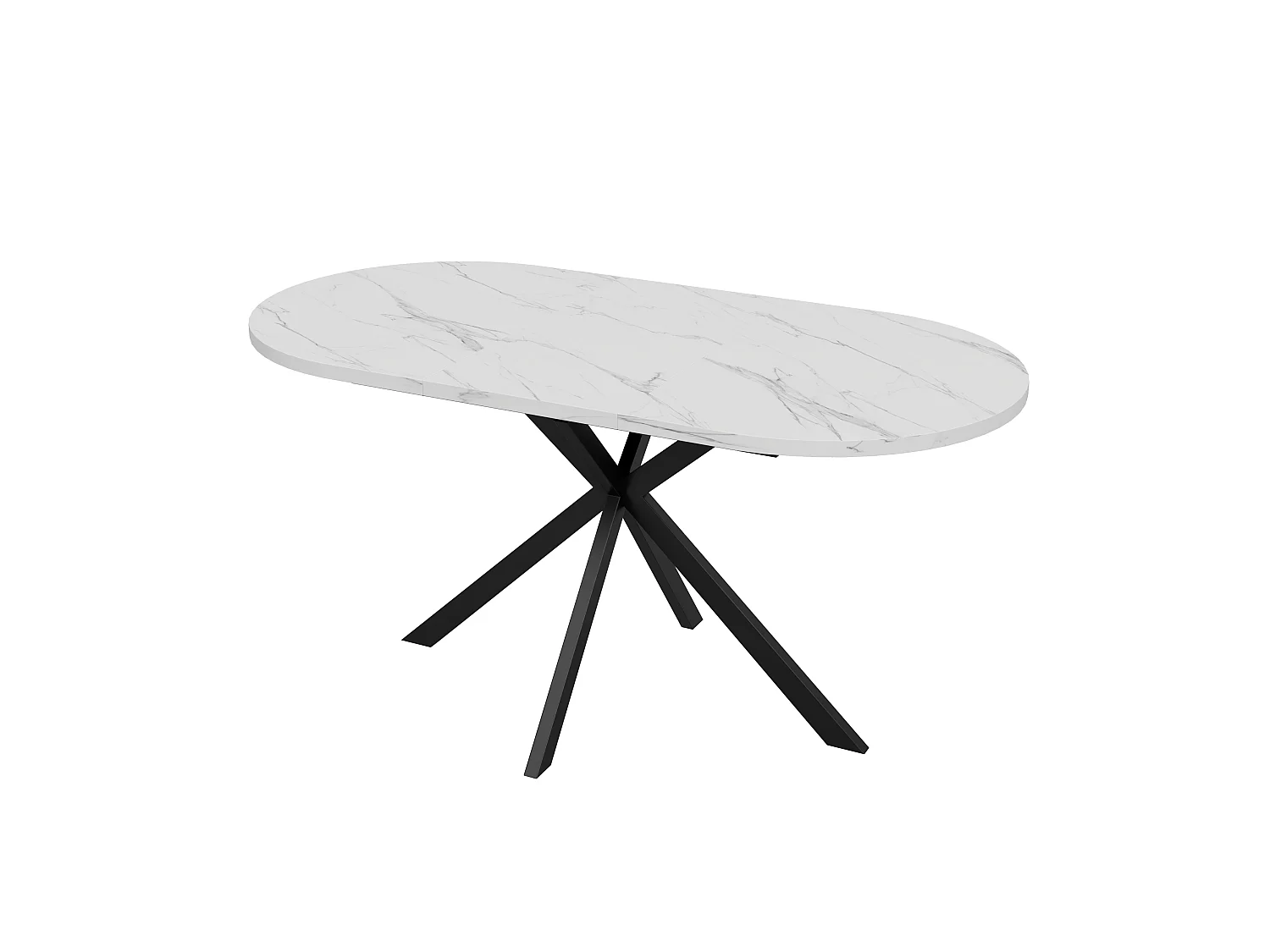 Utdragbart ovalt matbord 120/160 x 80 cm med integrerad iläggsskiva och metallben - MDF - Vit marmoreffekt