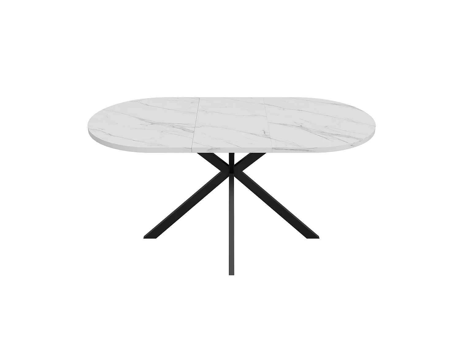 Utdragbart ovalt matbord 120/160 x 80 cm med integrerad iläggsskiva och metallben - MDF - Vit marmoreffekt
