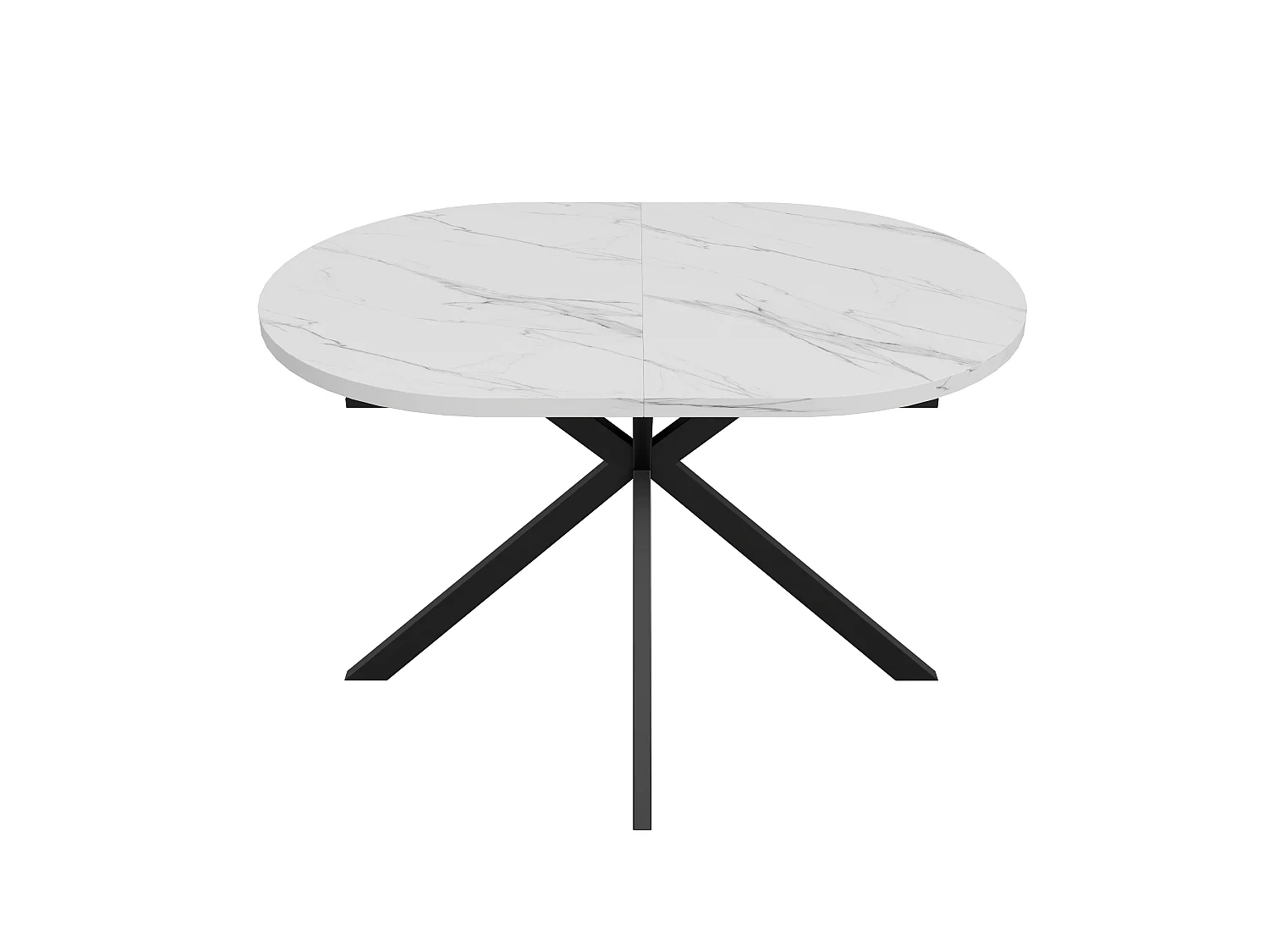 Utdragbart ovalt matbord 120/160 x 80 cm med integrerad iläggsskiva och metallben - MDF - Vit marmoreffekt