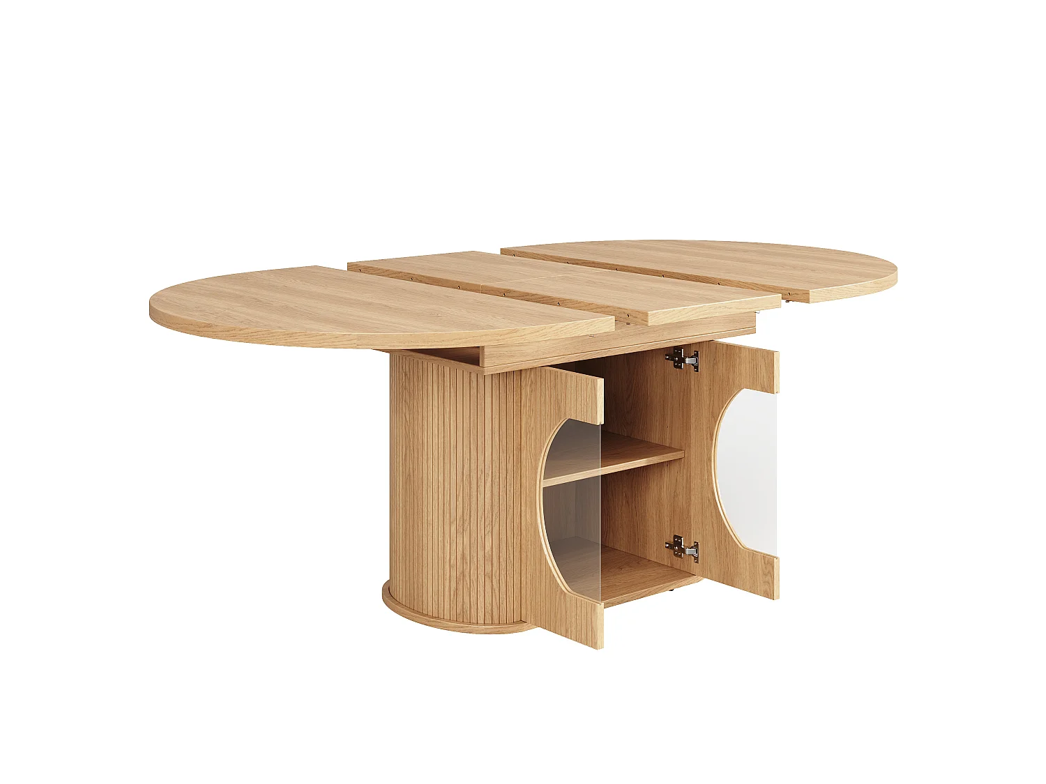 Mesa de jantar extensível com 2 portas de abertura por pressão - MDF - 118 a 158 x 118 x 76,8 cm - Acabamento natural