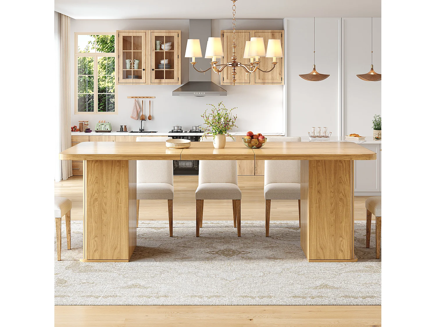 Table à manger extensible 140/180 x 80 x 75 cm avec rangements intégrés - MDF et métal - Couleur bois
