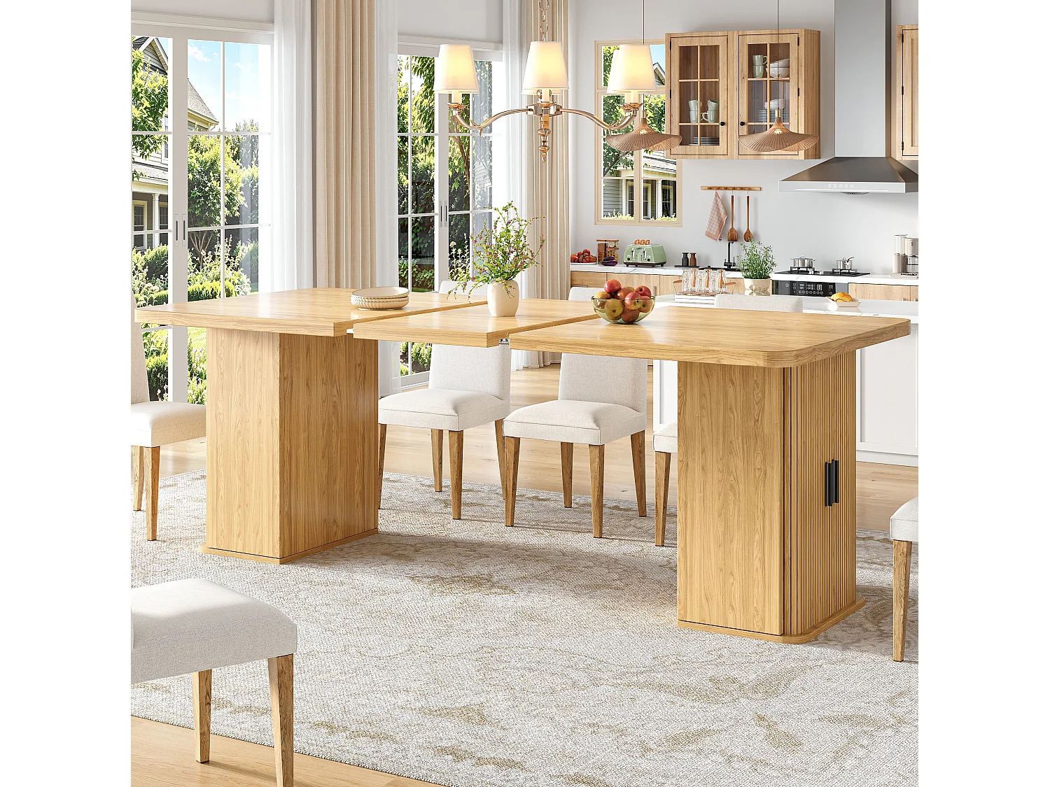 Table à manger extensible 140/180 x 80 x 75 cm avec rangements intégrés - MDF et métal - Couleur bois