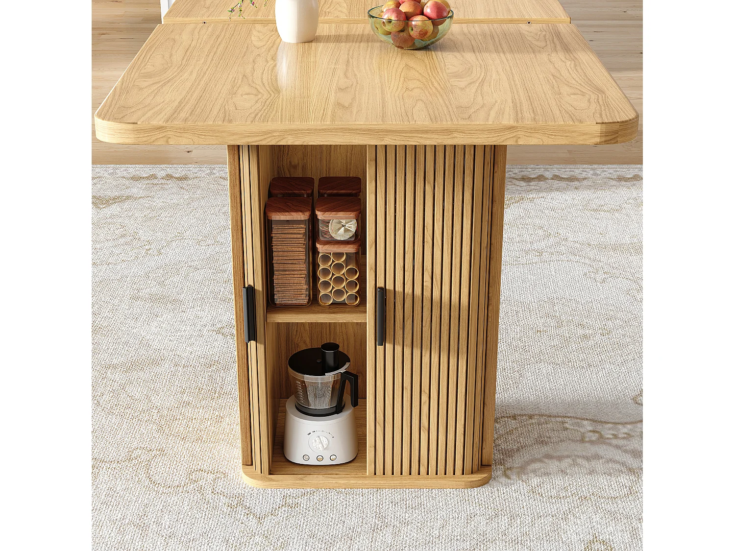 Table à manger extensible 140/180 x 80 x 75 cm avec rangements intégrés - MDF et métal - Couleur bois