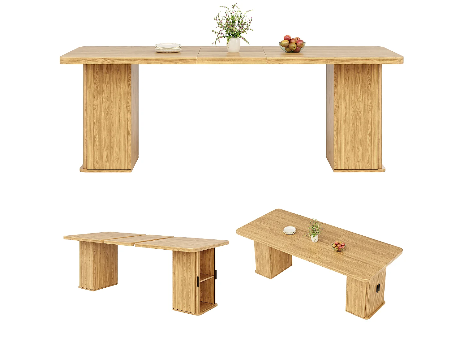 Table à manger extensible 140/180 x 80 x 75 cm avec rangements intégrés - MDF et métal - Couleur bois