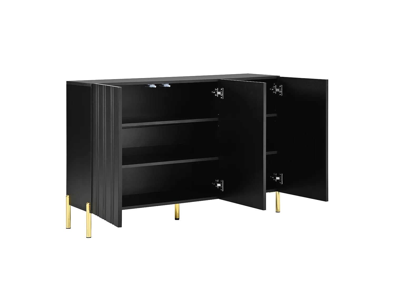 Buffet avec 3 portes rainurées, étagères réglables et pieds en métal - MDF et panneaux de particules - 120 x 35,5 x 80 cm - Noir