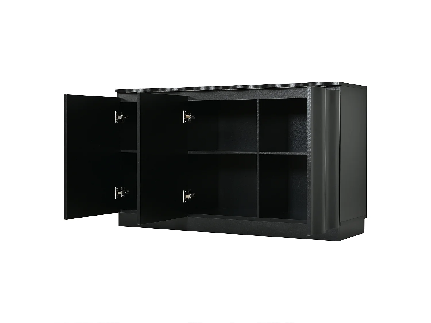 Buffet avec LED, 3 portes à façade ondulée et étagères réglables - Panneaux de particules - 120 x 39,5 x 69,5 cm - Noir