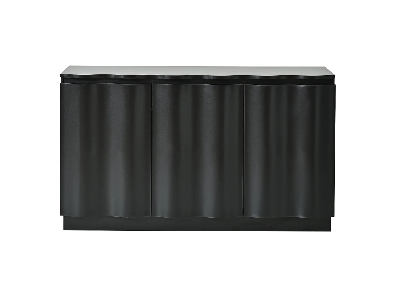 Buffet avec LED, 3 portes à façade ondulée et étagères réglables - Panneaux de particules - 120 x 39,5 x 69,5 cm - Noir