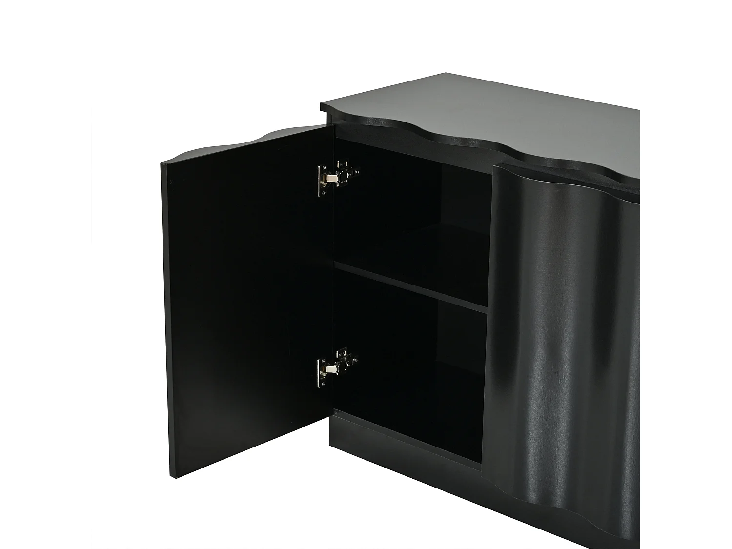 Buffet avec LED, 3 portes à façade ondulée et étagères réglables - Panneaux de particules - 120 x 39,5 x 69,5 cm - Noir