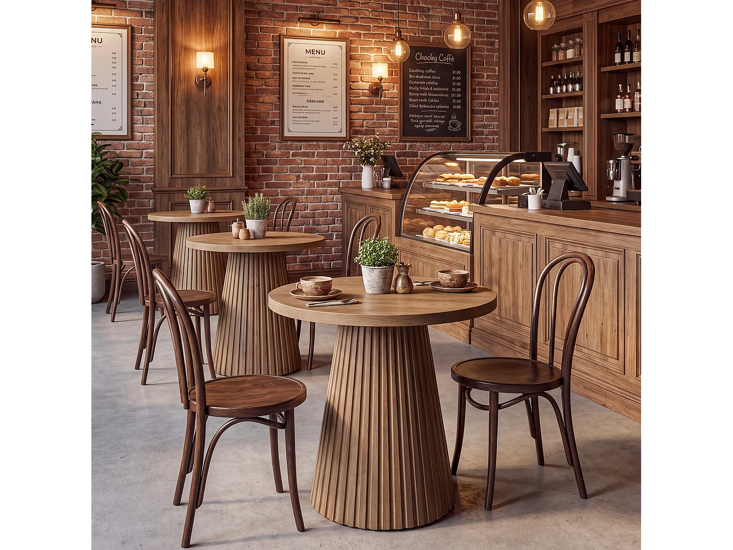 Tribesigns runt barbord med räfflad bas, 90 cm högt bistrobord för pubar