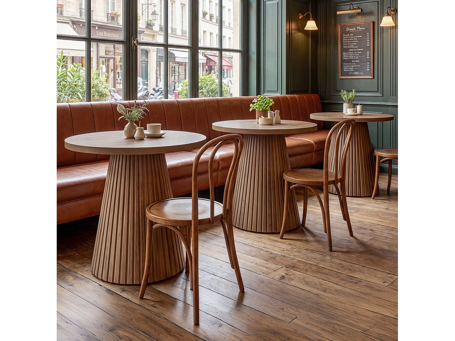 Tribesigns runt barbord med räfflad bas, 90 cm högt bistrobord för pubar