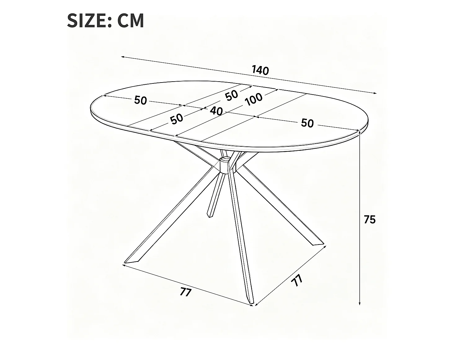 Rozkładany okrągły stół jadalny 100/140 x 100 cm ze zintegrowaną wkładką i metalowymi nogami - MDF - imitacja białego marmuru
