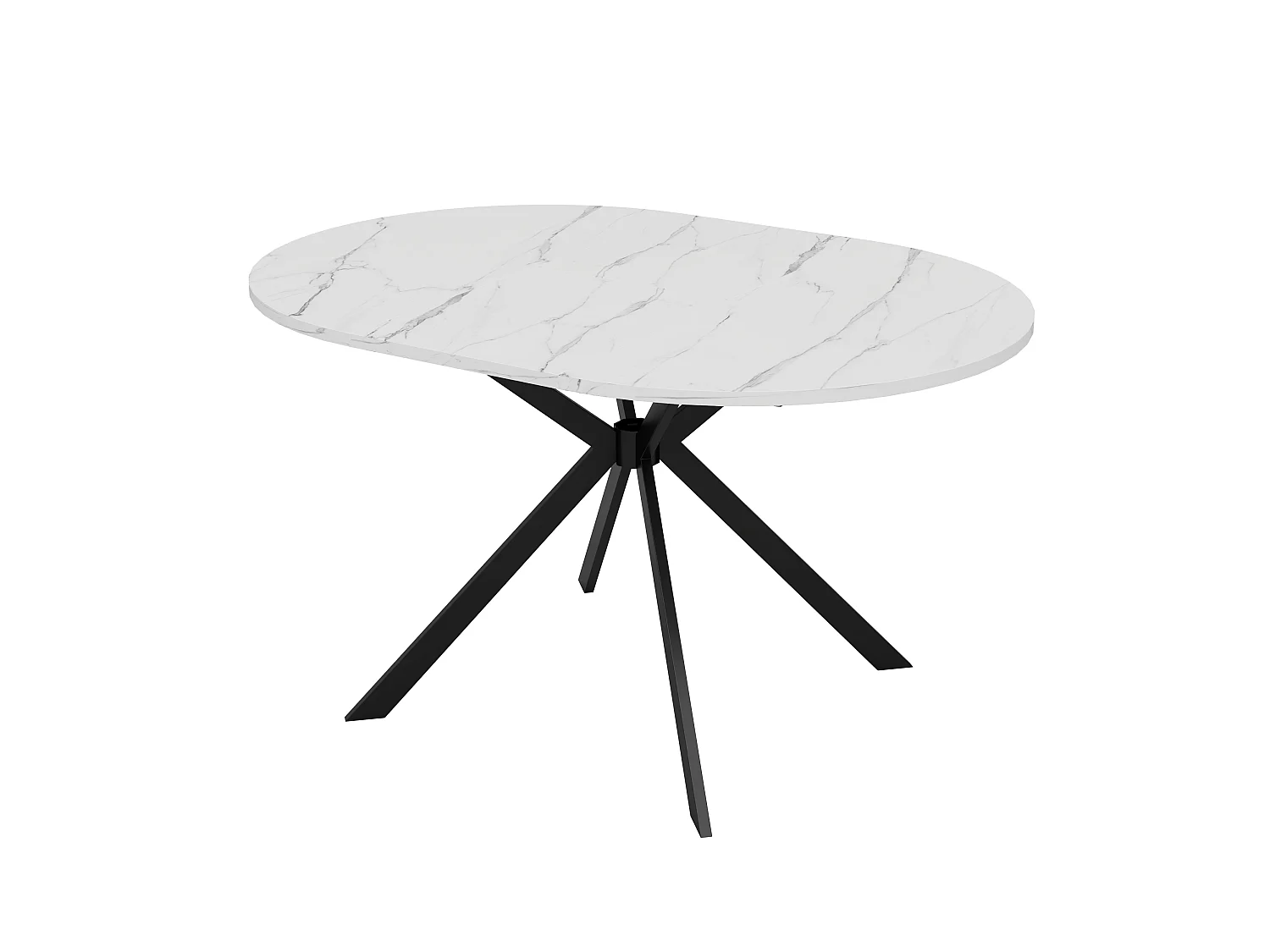Rozkładany okrągły stół jadalny 100/140 x 100 cm ze zintegrowaną wkładką i metalowymi nogami - MDF - imitacja białego marmuru