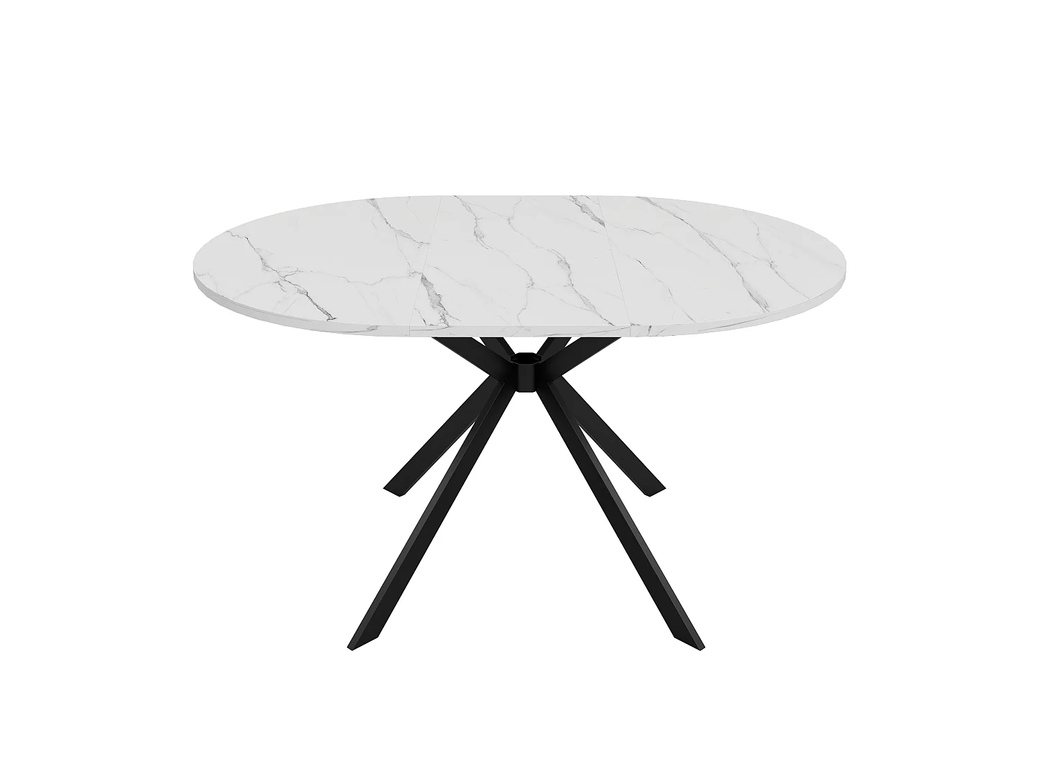 Rozkładany okrągły stół jadalny 100/140 x 100 cm ze zintegrowaną wkładką i metalowymi nogami - MDF - imitacja białego marmuru
