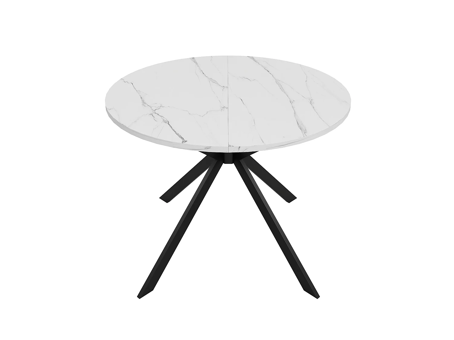 Rozkładany okrągły stół jadalny 100/140 x 100 cm ze zintegrowaną wkładką i metalowymi nogami - MDF - imitacja białego marmuru