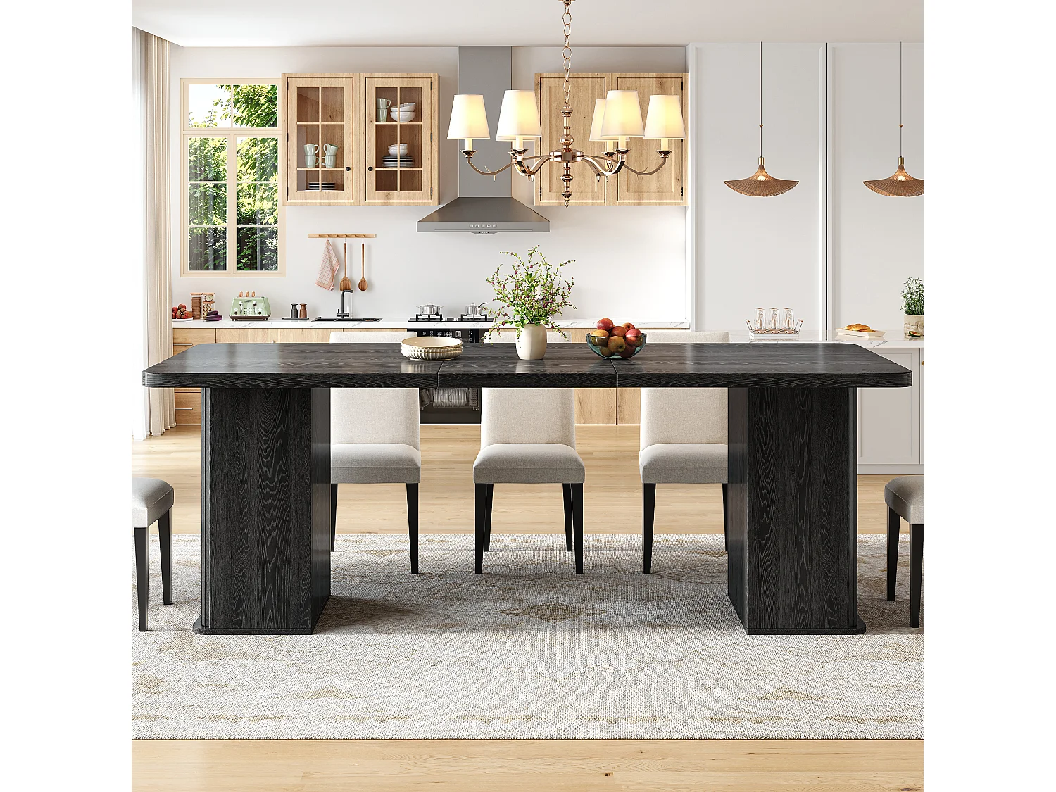 Table à manger extensible 140/180 x 80 x 75 cm avec rangements intégrés - MDF et métal - Noir effet bois