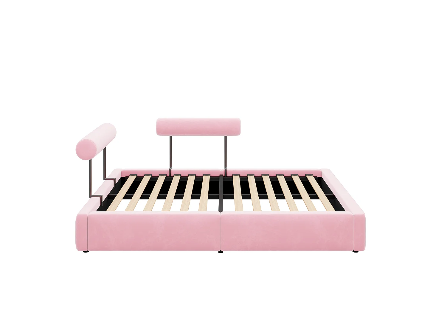 Letto imbottito 140 x 200 cm con schienali regolabili e illuminazione a LED - Velluto - Rosa (materasso non incluso)