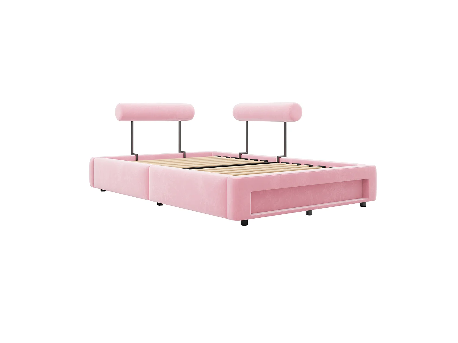 Letto imbottito 140 x 200 cm con schienali regolabili e illuminazione a LED - Velluto - Rosa (materasso non incluso)