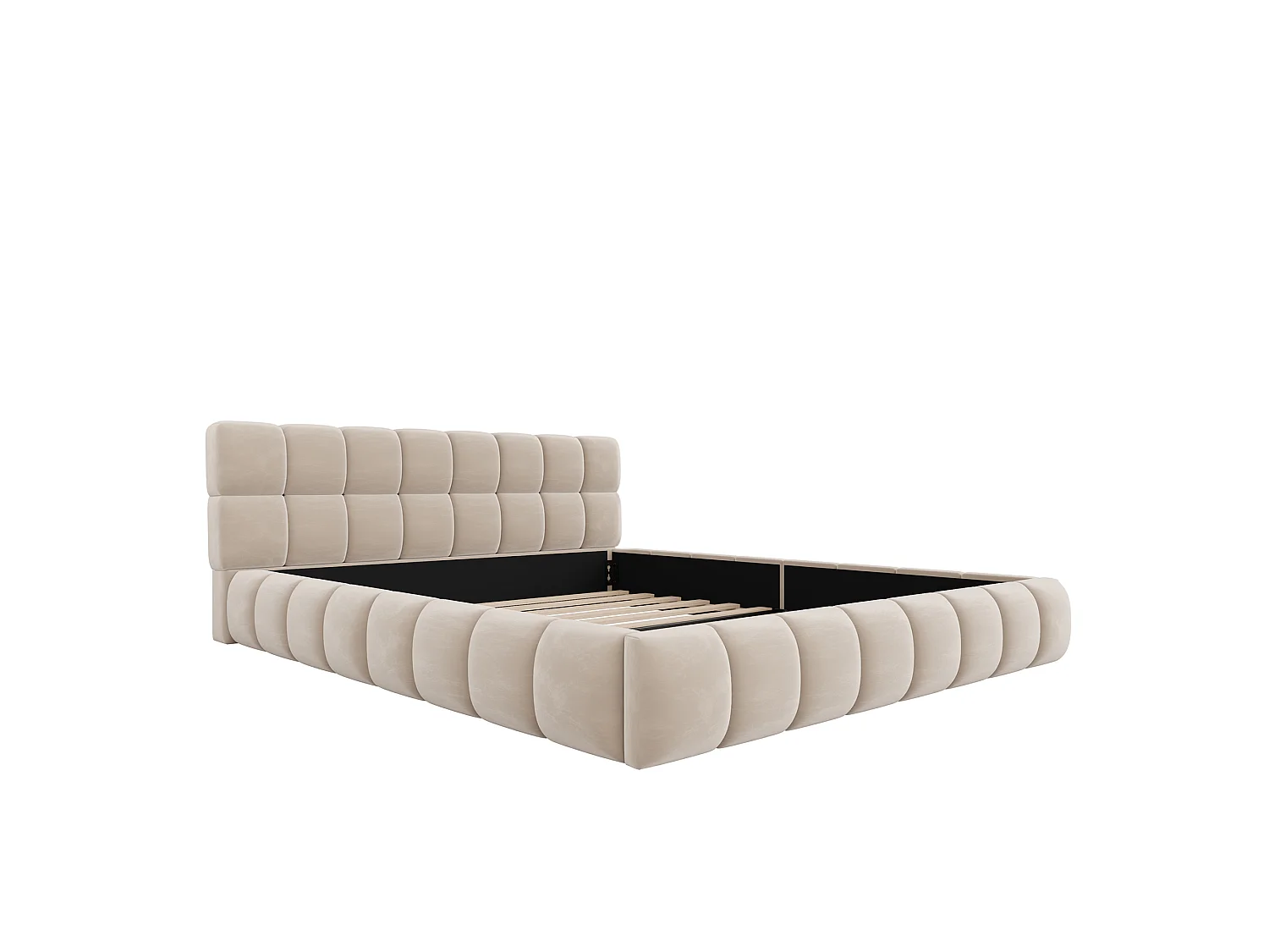 Klädd säng 160 x 200 cm med stoppad huvudgavel och sidor - Sammet - Klassisk design - Beige (madrass ingår ej)
