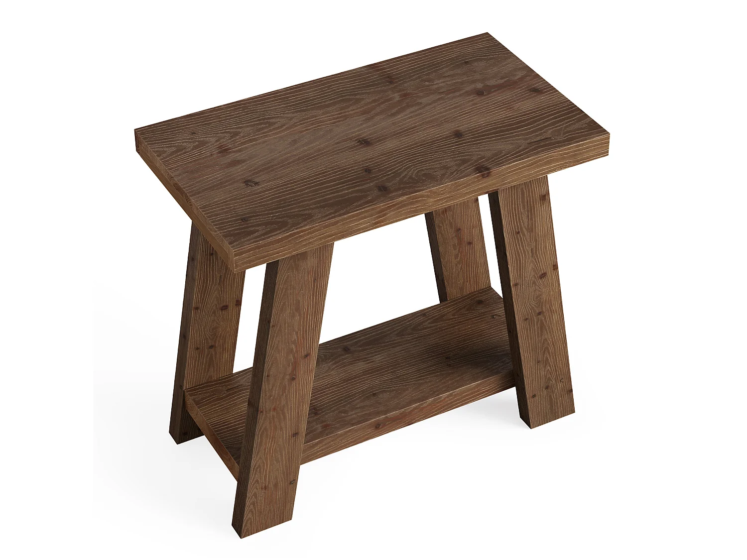 Mesa auxiliar de madera maciza, mesa lateral pequeña con estante de almacenamiento de dos niveles para sala de estar